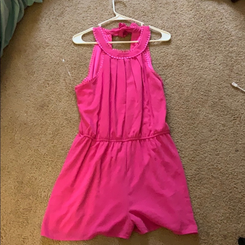 hot pink romper with bow detailing